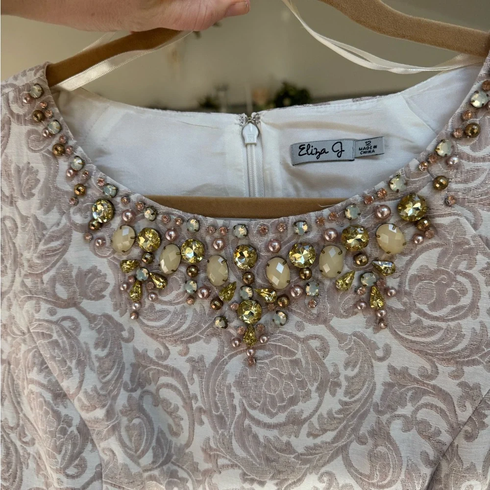 Eliza J Light Pink Embelished Floral Brocade Dress - Picture 7 of 7